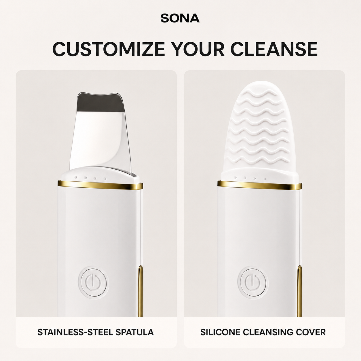 SONA stainless steel spatula and silicone cleansing cover comparison