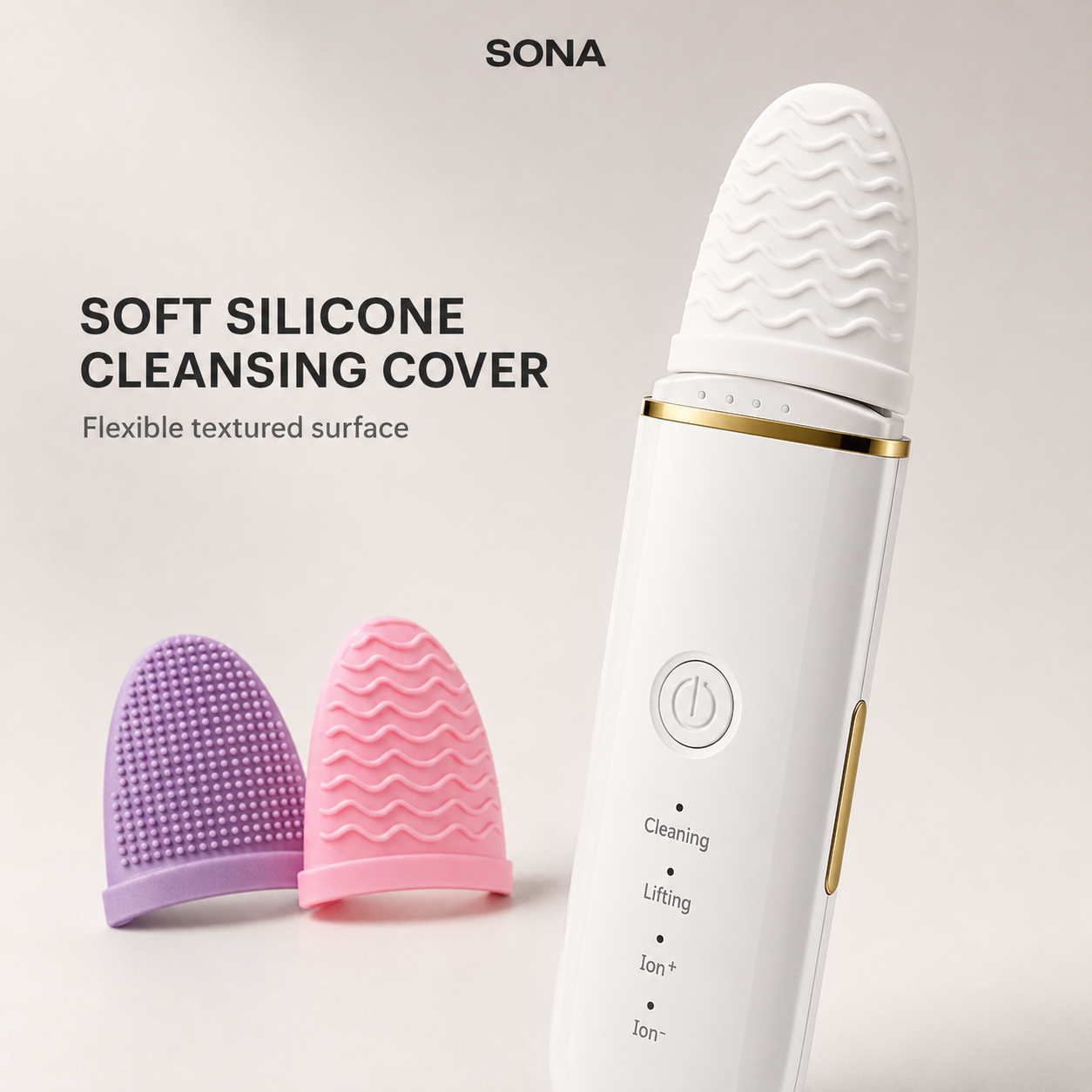 SONA ultrasonic skin scrubber with soft silicone cleansing cover
